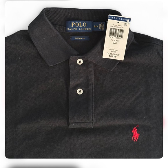 Polo Ralph Lauren Custom Fit Black Polo with Red Logo - Picture 6 of 7